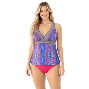 Venus Tankini Top Blue Tribal Print Halter Swim Top Size 16